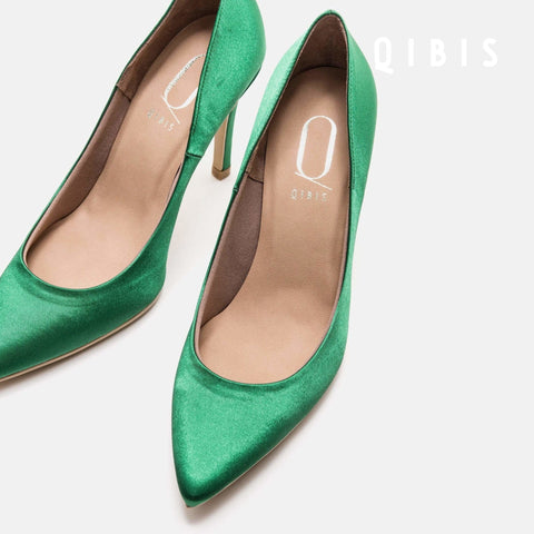 40%OFF:QIBIS ONE:9cmヒール ポインテッドトゥ パンプス(QM9004)グリーン/QIBIS(マミアン)