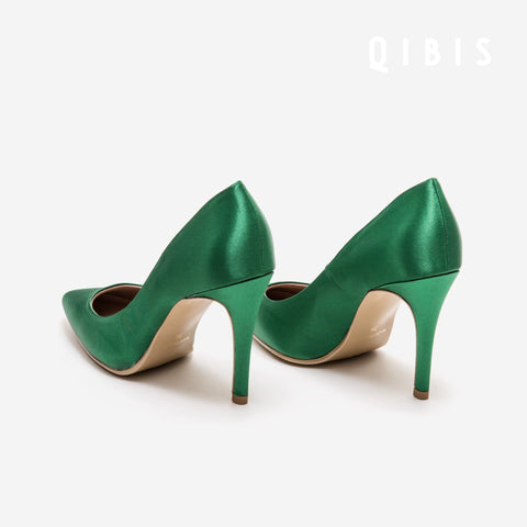 40%OFF:QIBIS ONE:9cmヒール ポインテッドトゥ パンプス(QM9004)グリーン/QIBIS(マミアン)