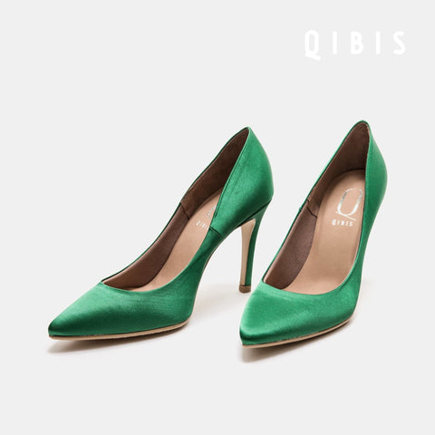 40%OFF:QIBIS ONE:9cmヒール ポインテッドトゥ パンプス(QM9004)グリーン/QIBIS(マミアン)