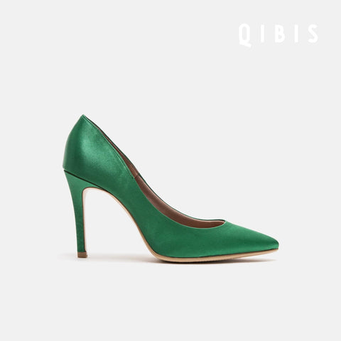 40%OFF:QIBIS ONE:9cmヒール ポインテッドトゥ パンプス(QM9004)グリーン/QIBIS(マミアン)