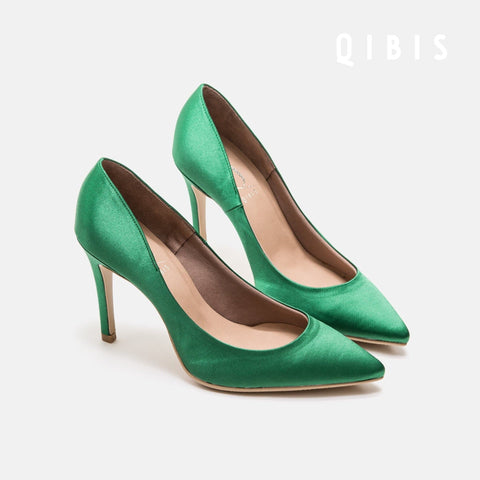 40%OFF:QIBIS ONE:9cmヒール ポインテッドトゥ パンプス(QM9004)グリーン/QIBIS(マミアン)