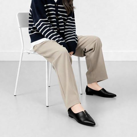 10% OFF: 2024SSBI: Pointed toe flat dress shoes (154) Black