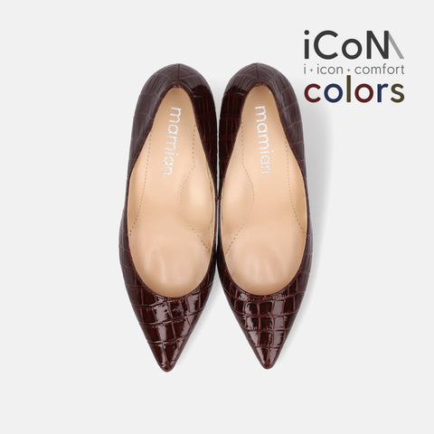 20%OFF：2024AW：iCoN COLORS：ポインテッドトゥ クロコ型押し パンプス（C76534）ボルドーCR/mamian（マミアン）