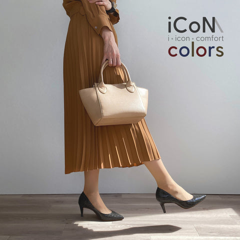 20%OFF：2024AW：iCoN COLORS：ポインテッドトゥ クロコ型押し パンプス（C76534）チャコールCR/mamian（マミアン）