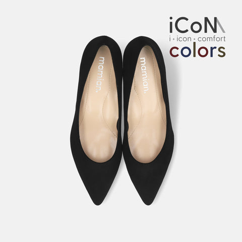 20%OFF：2024AW：iCoN COLORS：ポインテッドトゥ スエード パンプス（C57172）ブラックS/mamian（マミアン）