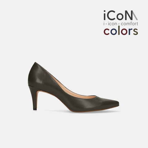 20%OFF：iCoN COLORS：ポインテッドトゥ スムース パンプス（C76533）カーキ/mamian（マミアン）