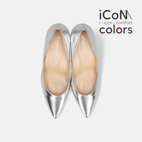 Basic Item SALE10%OFF：2024AW：iCoN COLORS：ポインテッドトゥ スムース パンプス（C76533）シルバー/mamian（マミアン）