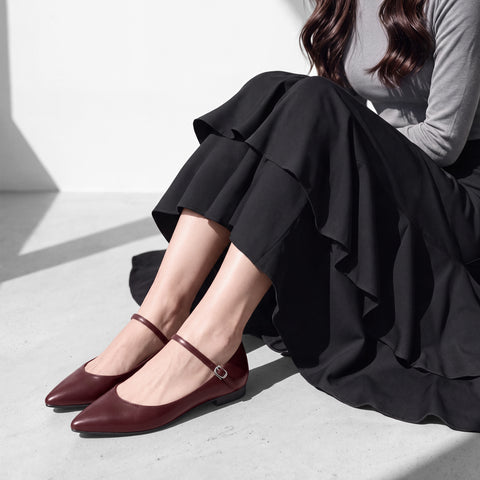 Out of Stock Last One 30% OFF: 2022AW: Strap Design Shallow Instep Flat Shoes (4801) Black G
