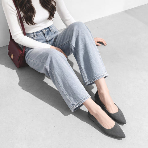 15% OFF: iCoN COLORS: Pointed toe suede flat shoes (C20142) Charcoal S