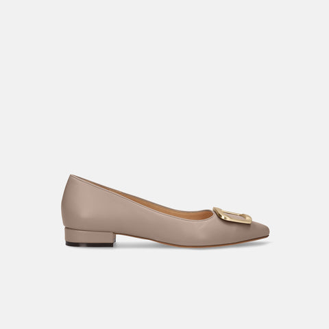 2022AW: Flat shoes with pointed toe buckle (4785) Greige S