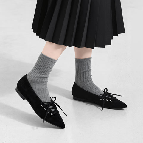 2025AW：レースアップデザイン フラットシューズ（m17060）ブラックS