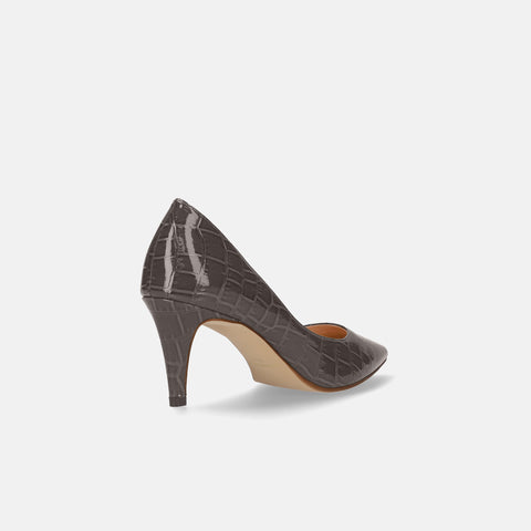 Last one 15% off: iCoN COLORS: Pointed toe crocodile embossed pumps (C76534) charcoal CR
