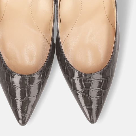 Last one 15% off: iCoN COLORS: Pointed toe crocodile embossed pumps (C76534) charcoal CR