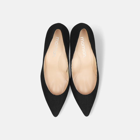 予約：2026SS：iCoN COLORS：ポインテッドトゥ リネン パンプス（C76535）ブラックL